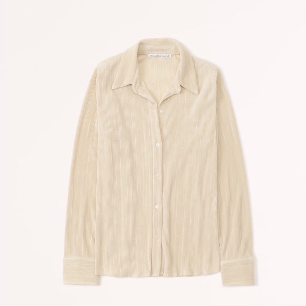 Abercrombie & Fitch Long-Sleeve Textured Satin Button-Up Shirt - Picture 5 of 6